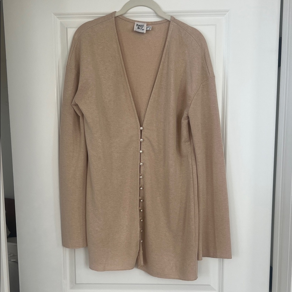 Princess Polly Beige Pearl button-Front Cardigan Sweater